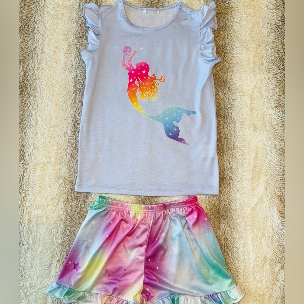 Girls Mermaid Rainbow Pajamas Set